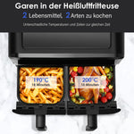 XL 11,5L Doppelkorb-Heißluftfritteuse mit Sichtfenster, 8 Voreingestellte Kochfunktionen Vielseitiger Smarter Kocher zum Backen, Braten und Aufwärmen