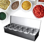 6-Fach-Tabletts aus Edelstahl, abnehmbare Topping-Station, Kunststoff, Pizza-Zutaten, Gewürzspender, wiederverwendbar für Zuhause