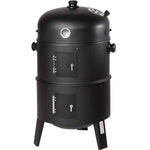 3-in-1-BBQ-Holzkohlegrill, Grill, Räucherfass, Räuchergrill mit Thermometer – 3-in-1-Räucherfass für Kochen im Freien