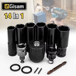 Gisam 14-delige set elektrische slagmoersleutels, zeskantadapters, boorkopadapters voor elektrische boormachines en schroevendraaiers