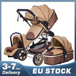 Luxe 3-in-1 kinderwagen, draagbare reiswagen, opvouwbare kinderwagen met hoog zitvlak en aluminium frame, geschikt voor pasgeborenen.