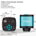 YIZHAN 48MP digitale microscoop met 4K-video-opname, USB- en HDMI-aansluiting, industriële microscoopcamera, 130/180x C-mount lens, soldeer- en reparatiemogelijkheden.