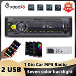 Podofo Inbouw 1DIN MP3-speler 12V met afstandsbediening, FM-autoradio, Bluetooth-audio, stereo, USB/SD/AUX-IN, TF-kaart en RCA-aansluiting