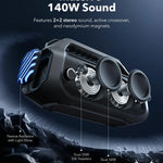 Soundcore Boom 2 Plus buitenluidspreker, 140 W, 2 + 2 kanalen, BassUp 2.0, 20 uur batterijduur, snelladen, IPX7 waterdicht, RGB-verlichting, USB-C, Po