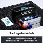 Zeee 6S LiPo-batterij voor FPV-drones, 22,2V 100C 5200mAh met EC5-stekker voor vliegtuigen, helikopters, RC-auto's, vrachtwagens, boten en RC-modelonderdelen.