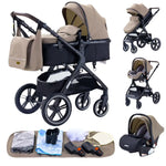 Nieuwe luxe kinderwagen 3-in-1 draagbare reiswagen, opvouwbare kinderwagen met hoog zitvlak en aluminium frame, geschikt voor pasgeborenen.