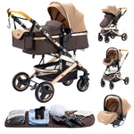 Nieuwe luxe kinderwagen 3-in-1 draagbare reiswagen, opvouwbare kinderwagen met hoog zitvlak en aluminium frame, geschikt voor pasgeborenen.