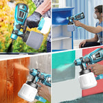 Draadloze verfspuit compatibel met Makita-accu, verfspuit voor schuttingen, HVLP-spuitpistool met 2 accu's voor binnen en buiten.