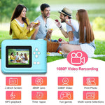 Draagbare digitale kindercamera 2,4 inch 1080p met dubbele camera, instant printfunctie en MP3-weergave, inclusief 3 rollen printpapier.