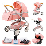 Luxe 3-in-1 kinderwagen, draagbare reiswagen, opvouwbare buggy met aluminium frame en hoge zitpositie, geschikt voor pasgeboren baby's, zwart.