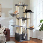 Grote krabpaal voor grote katten. Robuuste kattentoren met meerdere verdiepingen, kattenhuis, klimtoren met hangmat, 11 sisalpalen, groot zitvlak.