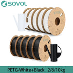 Sovol 2/6/10KG PETG-filament 1,75 mm zwart wit, groothandel 2/6/10 rollen PLA ABS PETG-plastic voor 3D-printers