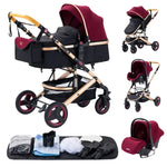 Nieuwe luxe kinderwagen 3-in-1 draagbare reiswagen, opvouwbare kinderwagen met hoog zitvlak en aluminium frame, geschikt voor pasgeborenen.