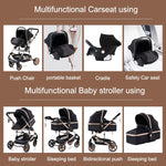 Luxe 3-in-1 kinderwagen, draagbare reiswagen, opvouwbare buggy met aluminium frame en hoge zitpositie, geschikt voor pasgeboren baby's, zwart.