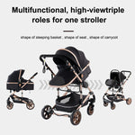 Luxe 3-in-1 kinderwagen, draagbare reiswagen, opvouwbare buggy met aluminium frame en hoge zitpositie, geschikt voor pasgeboren baby's, zwart.