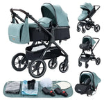Nieuwe luxe kinderwagen 3-in-1 draagbare reiswagen, opvouwbare kinderwagen met hoog zitvlak en aluminium frame, geschikt voor pasgeborenen.