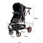 Luxe 3-in-1 kinderwagen, draagbare reiswagen, opvouwbare buggy met aluminium frame en hoge zitpositie, geschikt voor pasgeboren baby's, zwart.