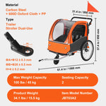 SucceBuy 88/100 lbs Kinderfietsaanhanger met dubbele zitjes, om te bouwen tot kinderwagen, opvouwbare kinderfietsaanhanger voor peuters
