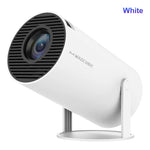 Magcubic Mini Projector ondersteunt 8K en 720P met dual-band wifi 6 en 5G draadloze verbinding, draait op Android 14, heeft een resolutie van 290 ANSI en een 180° draaibare videolens. HY300 Pro