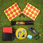 Scheidsrechtersset voor voetbal: scheidsrechtersvlag, scheidsrechterskaarten met fluitje, notitieboekje en potlood, handig hulpmiddel voor sporttraining.