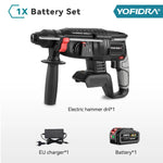 YOFIDRA 1680W borstelloze elektrische hamer, snoerloze multifunctionele boor- en slagboormachine, roterend elektrisch gereedschap voor 21V en 18V accu's