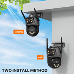 WONSDAR 4K PTZ WIFI-camera met dubbele lens en dubbel scherm, IP-camera voor buiten, HD, automatische tracking, beveiliging, CCTV-bewaking iCSee