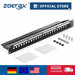 ZoeRax 24-poorts RJ45 afgeschermd blanco patchpaneel 1U 19" netwerkpatchpaneel met kabelbeheer en steunbalk