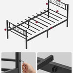 VASAGLE bed 90x200 cm Logeerbed Eenpersoonsbed Metalen bed Frame Metalen bed Eenvoudige montage inkt zwart
