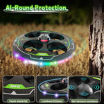 Idea17 UFO-drone voor beginners, 360° kan obstakels vermijden, meerdere verlichtingsmodi, RC-quadcopter met 360° flip en hoogtebehoud, werkt op 2 accu's.