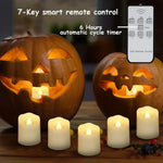 Set van 6 oplaadbare LED-kaarsen met timer, afstandsbediening en flikkerende vlammen, geschikt voor bruiloften, verjaardagen en als decoratie. Inclusief theelichtjes en USB-oplader.