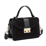 Miss Lulu Damen Umhängetasche Mittelgroß mit Kunstleder & Wildleder, Vintage Flap,  Crossbody Bag mit ovaler Metallverzierung