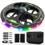 Idea17 UFO-drone voor beginners, 360° kan obstakels vermijden, meerdere verlichtingsmodi, RC-quadcopter met 360° flip en hoogtebehoud, werkt op 2 accu's.