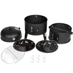 3-in-1-BBQ-Holzkohlegrill, Grill, Räucherfass, Räuchergrill mit Thermometer – 3-in-1-Räucherfass für Kochen im Freien