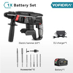 YOFIDRA 1680W borstelloze elektrische hamer, snoerloze multifunctionele boor- en slagboormachine, roterend elektrisch gereedschap voor 21V en 18V accu's