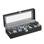 SONGMICS Uhrenbox für 6 Uhren, Uhrenkasten mit Glasdeckel, Uhrenkissen aus Samt, Uhrenkoffer mit Schloss, 11,2 x 30 x 8 cm