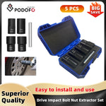 Podofo 5pcs Locking Wheel Lug Nut Remover Kit 1/2'' Drive Impact Bolt Nut Extractor Set Twist Socket Tool Set 17mm 19mm 21mm 22m