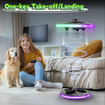 Idea17 UFO-drone voor beginners, 360° kan obstakels vermijden, meerdere verlichtingsmodi, RC-quadcopter met 360° flip en hoogtebehoud, werkt op 2 accu's.