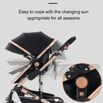Luxe 3-in-1 kinderwagen, draagbare reiswagen, opvouwbare buggy met aluminium frame en hoge zitpositie, geschikt voor pasgeboren baby's, zwart.