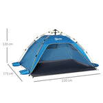 Outsunny Pop-Up-Strandzelt mit 2 Türen, 2 Fenstern, 220 x 173 x 120 cm, Blau