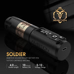Ambition Soldier Kabellose Tattoo-Maschine, rotierender Akku-Stift, 2400 mAh, LED-Digitalanzeige für Körperkunst, mit tragbarem Netzteil