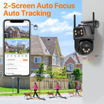 WONSDAR 4K PTZ WIFI-camera met dubbele lens en dubbel scherm, IP-camera voor buiten, HD, automatische tracking, beveiliging, CCTV-bewaking iCSee
