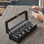 SONGMICS Uhrenbox für 6 Uhren, Uhrenkasten mit Glasdeckel, Uhrenkissen aus Samt, Uhrenkoffer mit Schloss, 11,2 x 30 x 8 cm