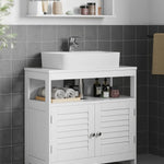 VASAGLE wastafel onderkast badkamerkast met lamellendeuren, 2 handventilatoren, 60x60x30 cm