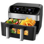 Airfryer 10 liter met verwijderbare scheidingswand, kijkvenster, digitaal LED-touchscreen, 12 functies, heteluchtcirculatie, 2600 W