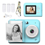 Draagbare digitale kindercamera 2,4 inch 1080p met dubbele camera, instant printfunctie en MP3-weergave, inclusief 3 rollen printpapier.
