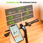 RCB Elektroroller für Erwachsene EV85F ABE, APP-Steuerung, 400-W-Motor, 7,8-Ah-Akku, 20 km/h Höchstgeschwindigkeit, 30 km Reichweite, Gewicht 15 kg, 3 Geschwindigkeitsmodi, Elektroroller mit Straßenzulassung