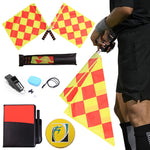 Scheidsrechtersset voor voetbal: scheidsrechtersvlag, scheidsrechterskaarten met fluitje, notitieboekje en potlood, handig hulpmiddel voor sporttraining.