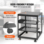 VEVOR Open Frame Server Rack 12U/15U/20U, staand of wandmontage, met verstelbare diepte, voor microdatacenters en kantooromgevingen.
