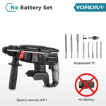 YOFIDRA 1680W borstelloze elektrische hamer, snoerloze multifunctionele boor- en slagboormachine, roterend elektrisch gereedschap voor 21V en 18V accu's