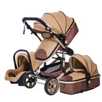 Luxe 3-in-1 kinderwagen, draagbare reiswagen, opvouwbare kinderwagen met hoog zitvlak en aluminium frame, geschikt voor pasgeborenen.